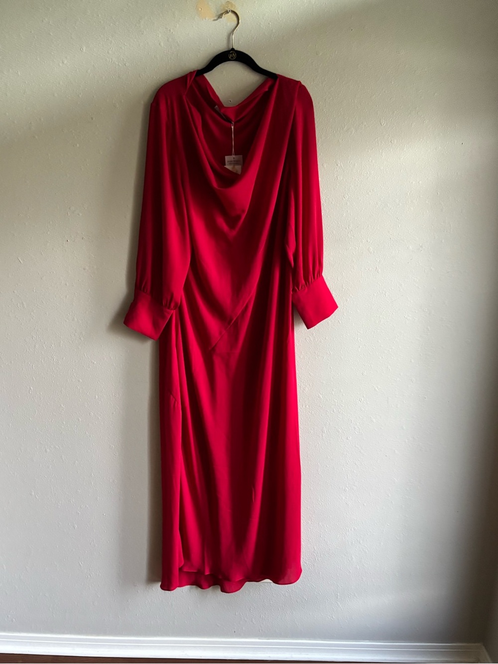Pari Passu Sculpted Red Long-Sleeve Draped Maxi Dress